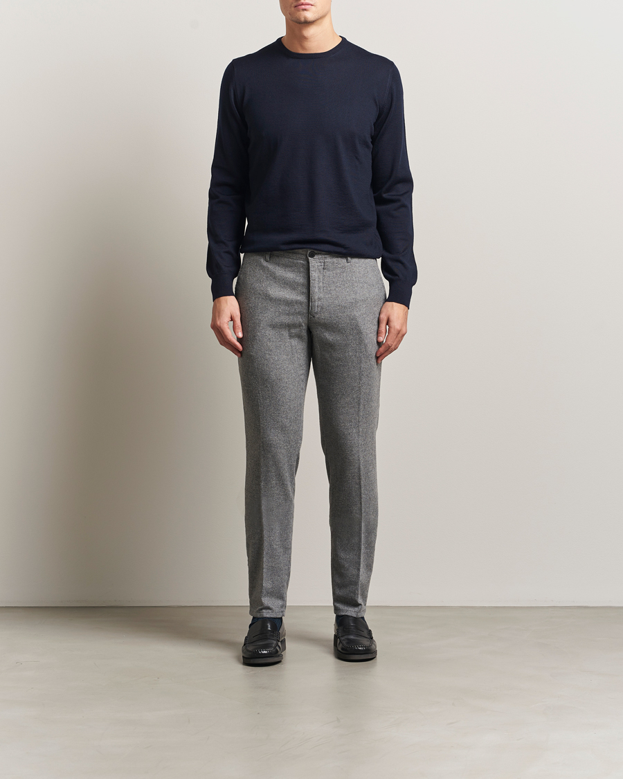 Herr | Byxor | Incotex | Slim Fit Washed Flannel Slacks Light Grey