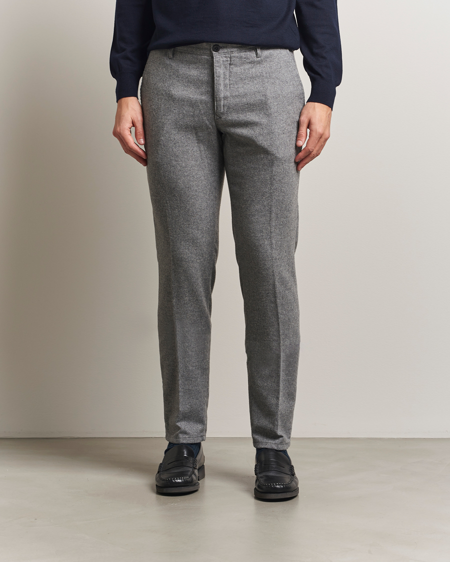 Herr | Byxor | Incotex | Slim Fit Washed Flannel Slacks Light Grey