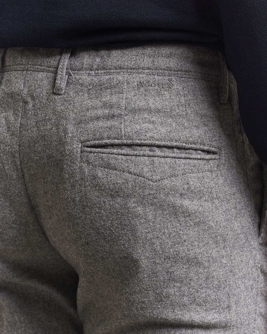 Herr | Byxor | Incotex | Slim Fit Washed Flannel Slacks Light Grey