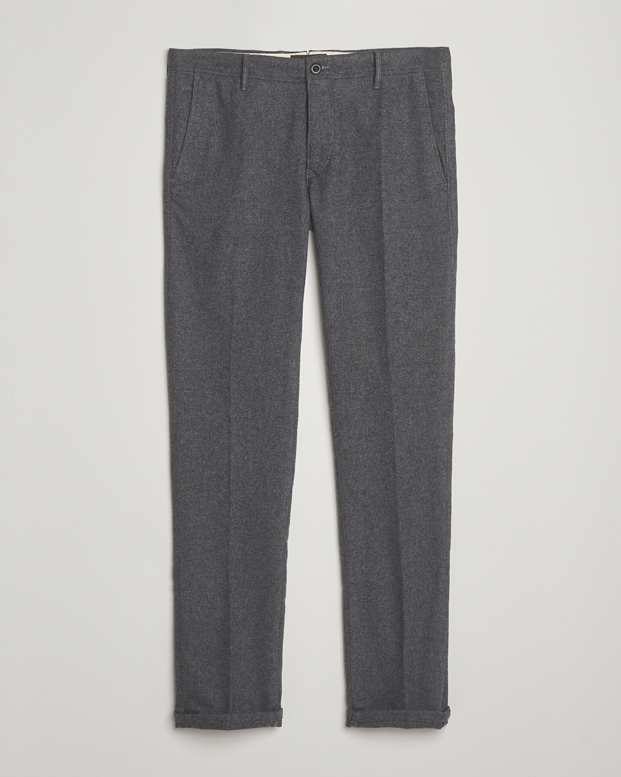 Herr | Byxor | Incotex | Slim Fit Washed Flannel Slacks Grey Melange
