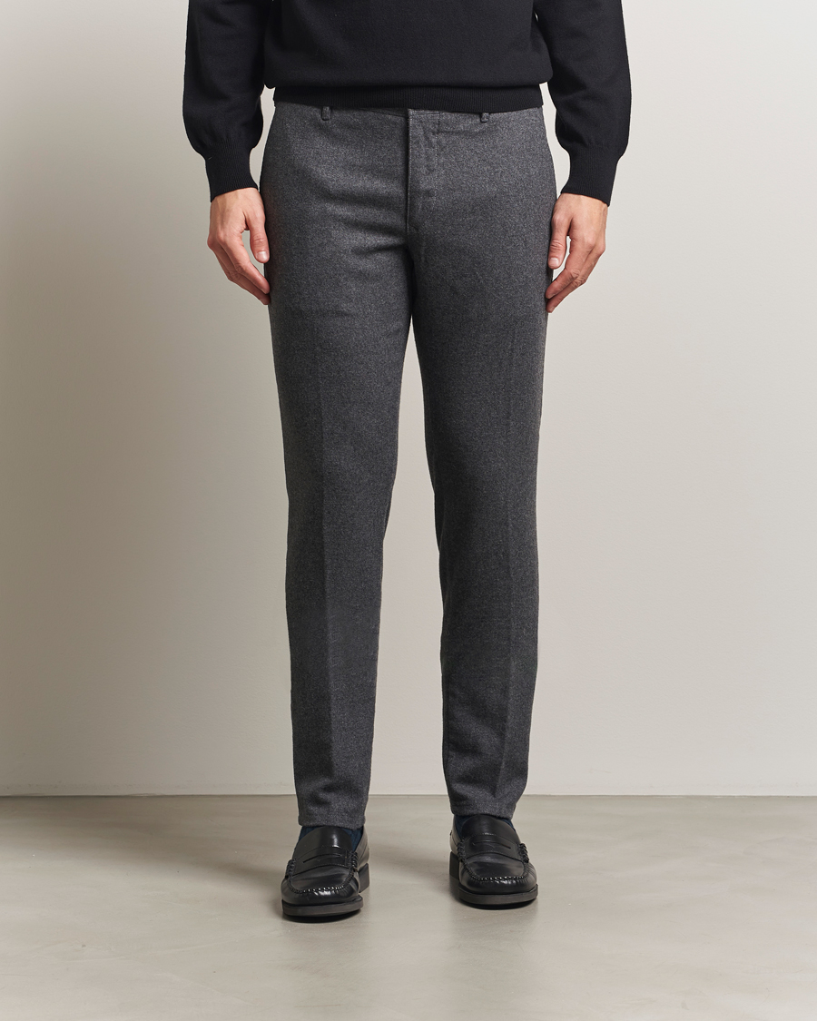 Herr | Byxor | Incotex | Slim Fit Washed Flannel Slacks Grey Melange