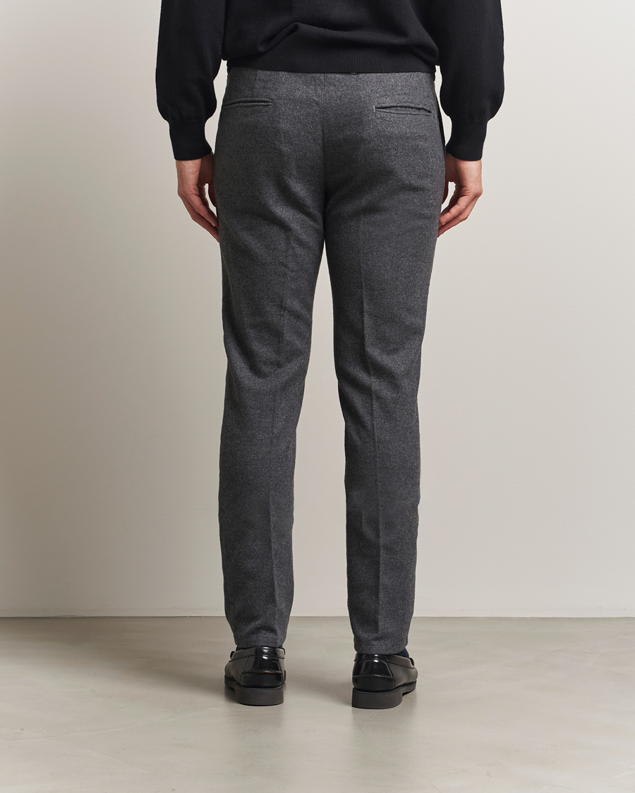 Herr | Byxor | Incotex | Slim Fit Washed Flannel Slacks Grey Melange