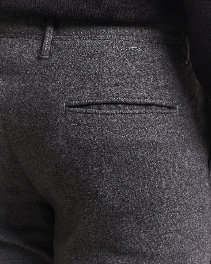Herr | Byxor | Incotex | Slim Fit Washed Flannel Slacks Grey Melange