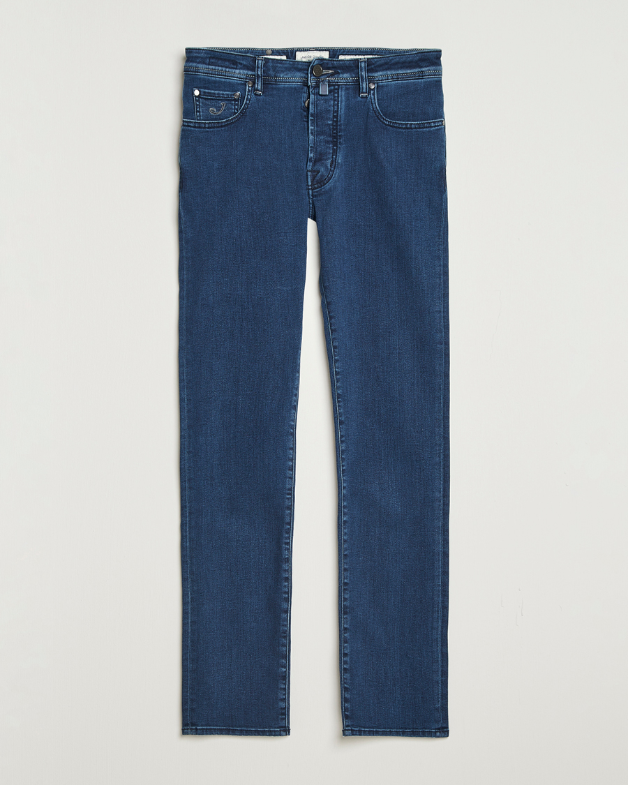 Herr | Jeans | Jacob Cohën | Bard Slim Fit Trunk Patch Stretch Jeans Mid Blue