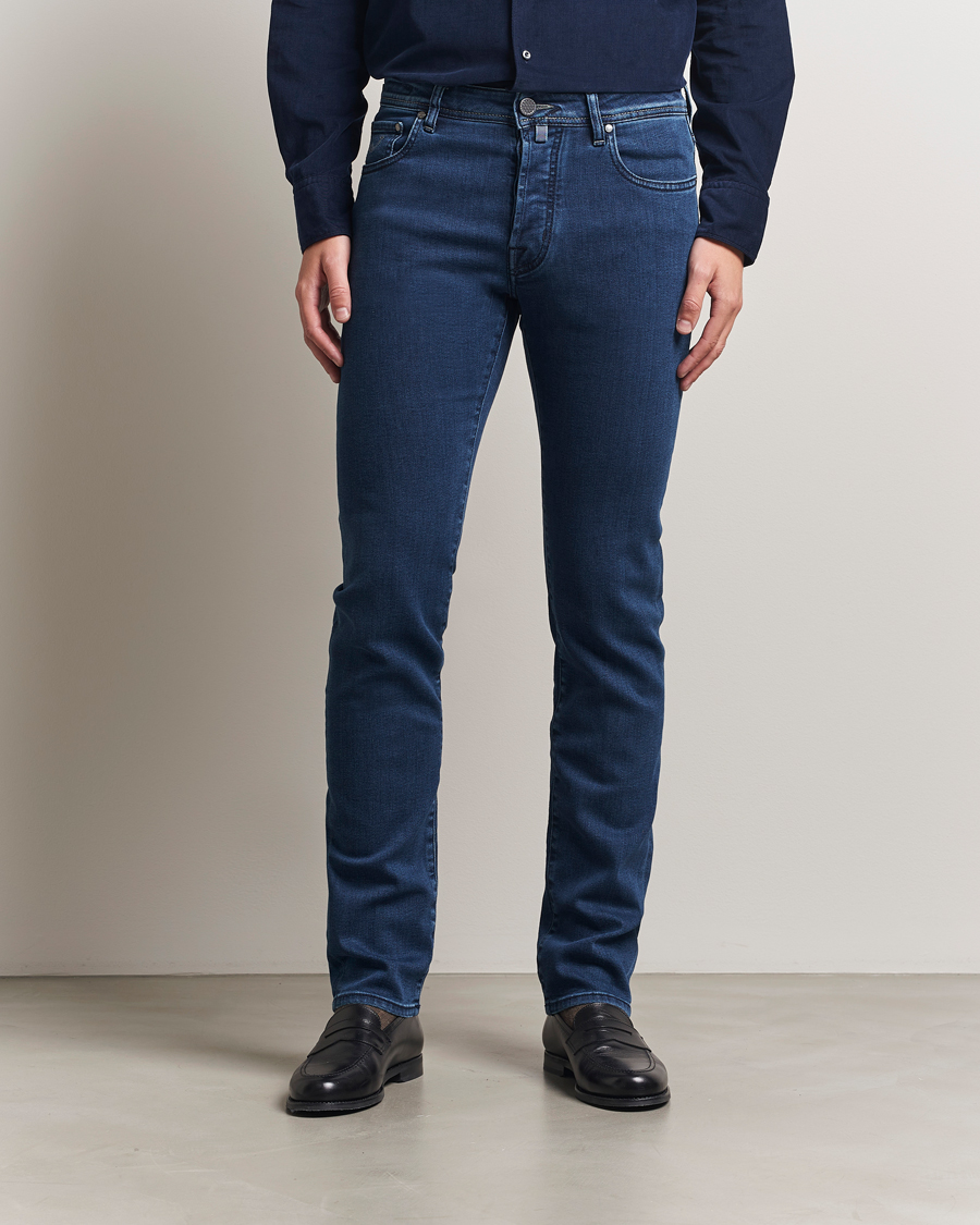 Herr | Jeans | Jacob Cohën | Bard Slim Fit Trunk Patch Stretch Jeans Mid Blue