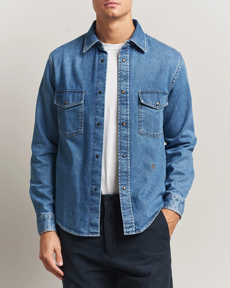 Herr | Skjortor | Jacob Cohën | Pocket Denim Overshirt Mid Blue