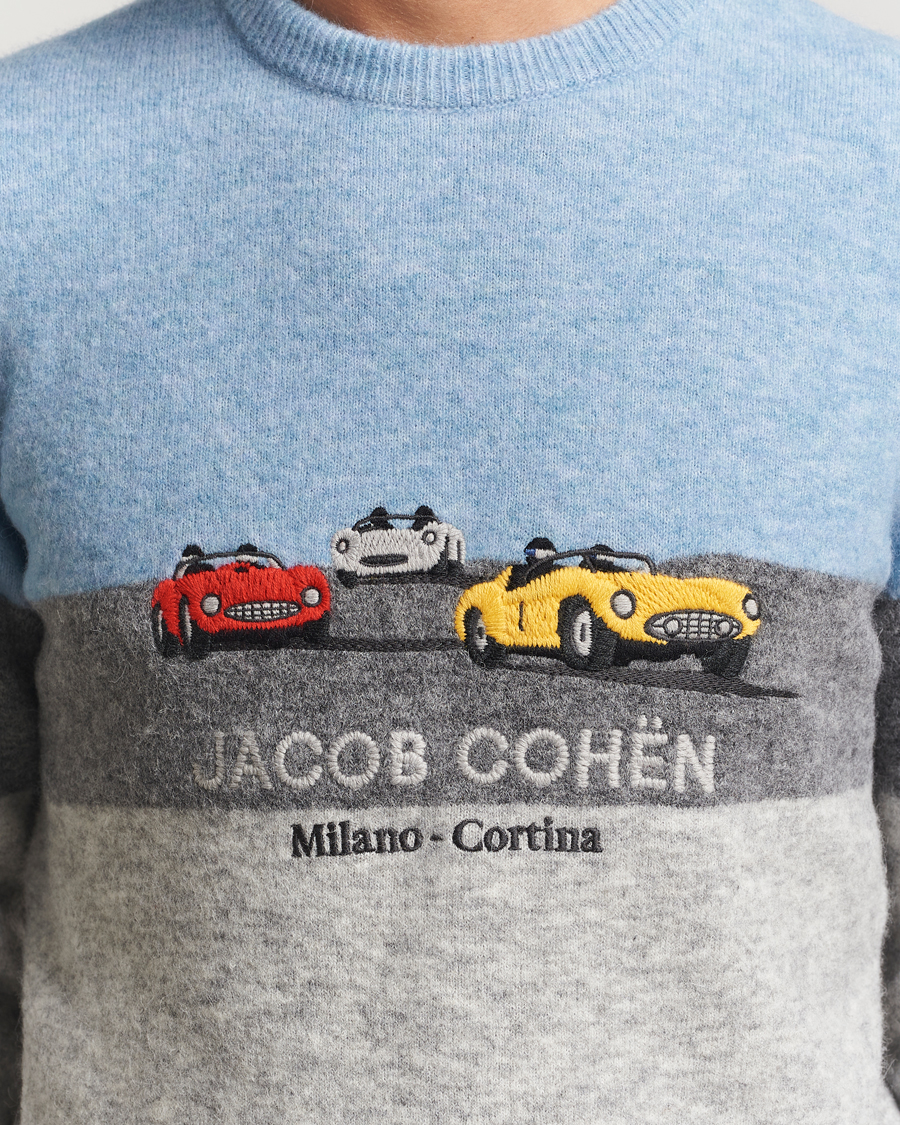 Herr | Tröjor | Jacob Cohën | Embroidery Knitted Milano-Cortina Crew Neck Grey/Blue