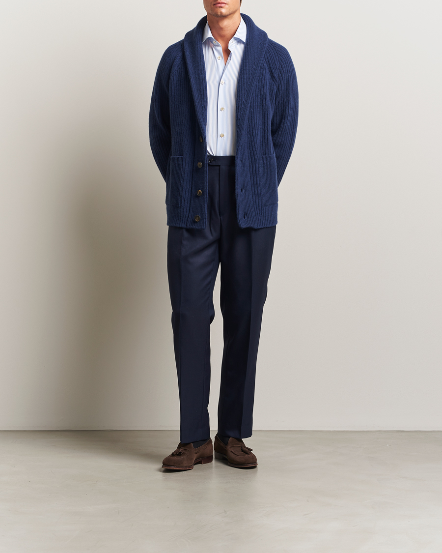 Herr | Tröjor | Kiton | Cashmere Rib Shawl Cardigan Navy