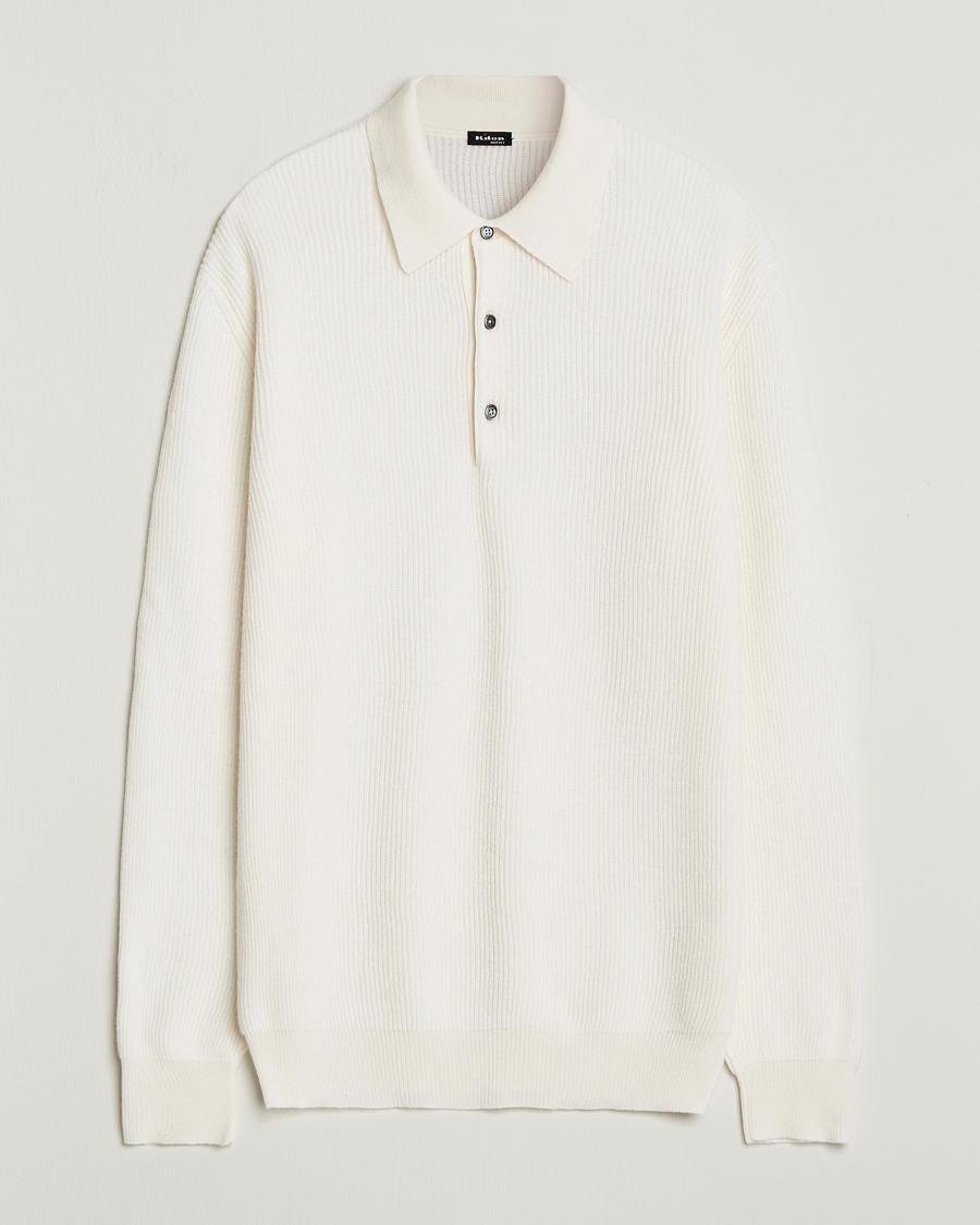 Herr | Tröjor | Kiton | Cashmere Rib Long Sleeve Polo Light Beige