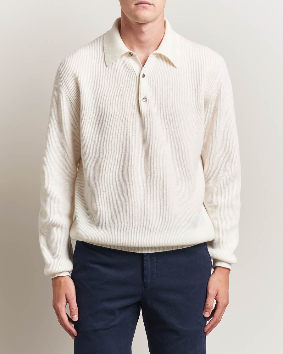 Herr | Tröjor | Kiton | Cashmere Rib Long Sleeve Polo Light Beige
