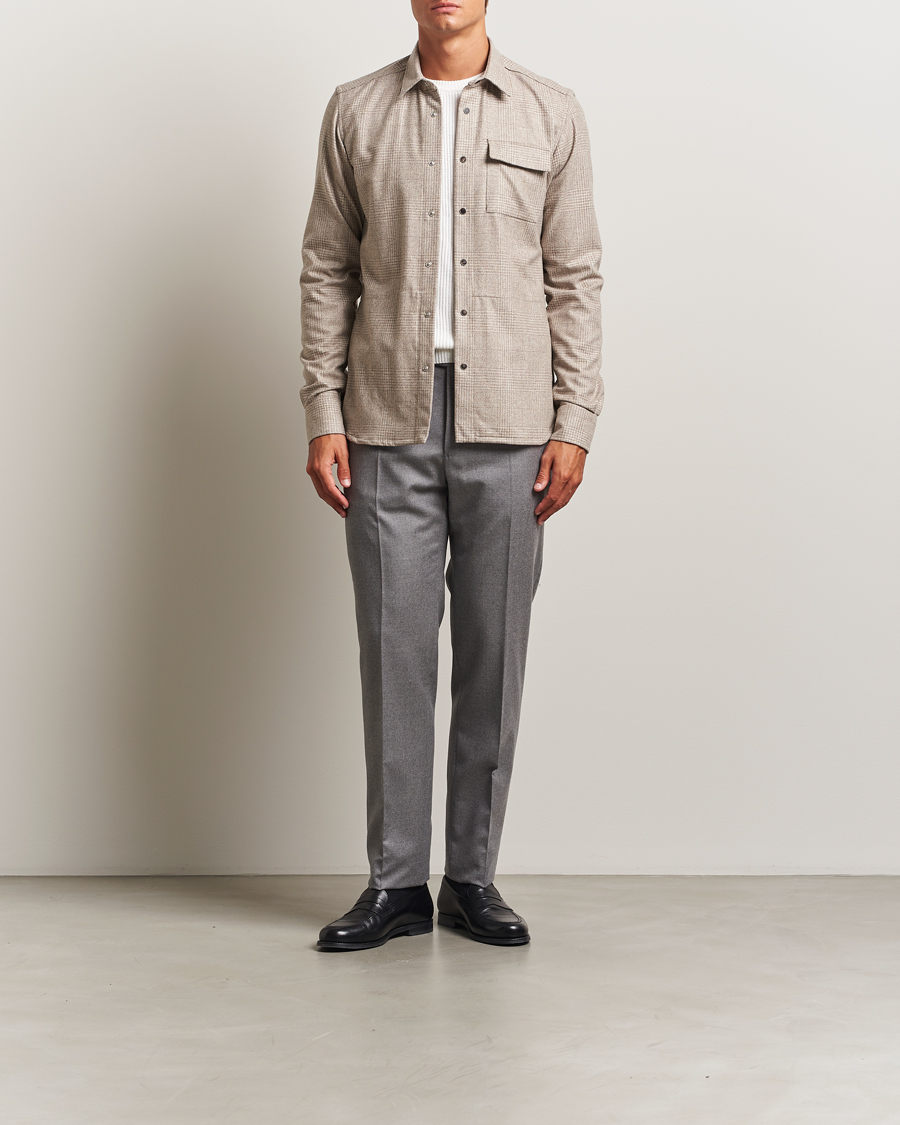 Herr | Skjortor | Kiton | Wool Check Overshirt Light Beige
