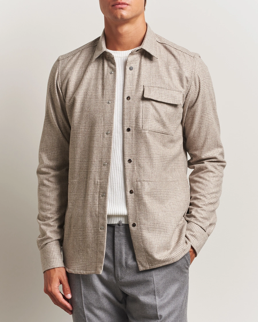 Herr | Skjortor | Kiton | Wool Check Overshirt Light Beige