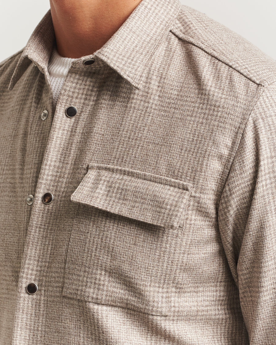 Herr | Skjortor | Kiton | Wool Check Overshirt Light Beige