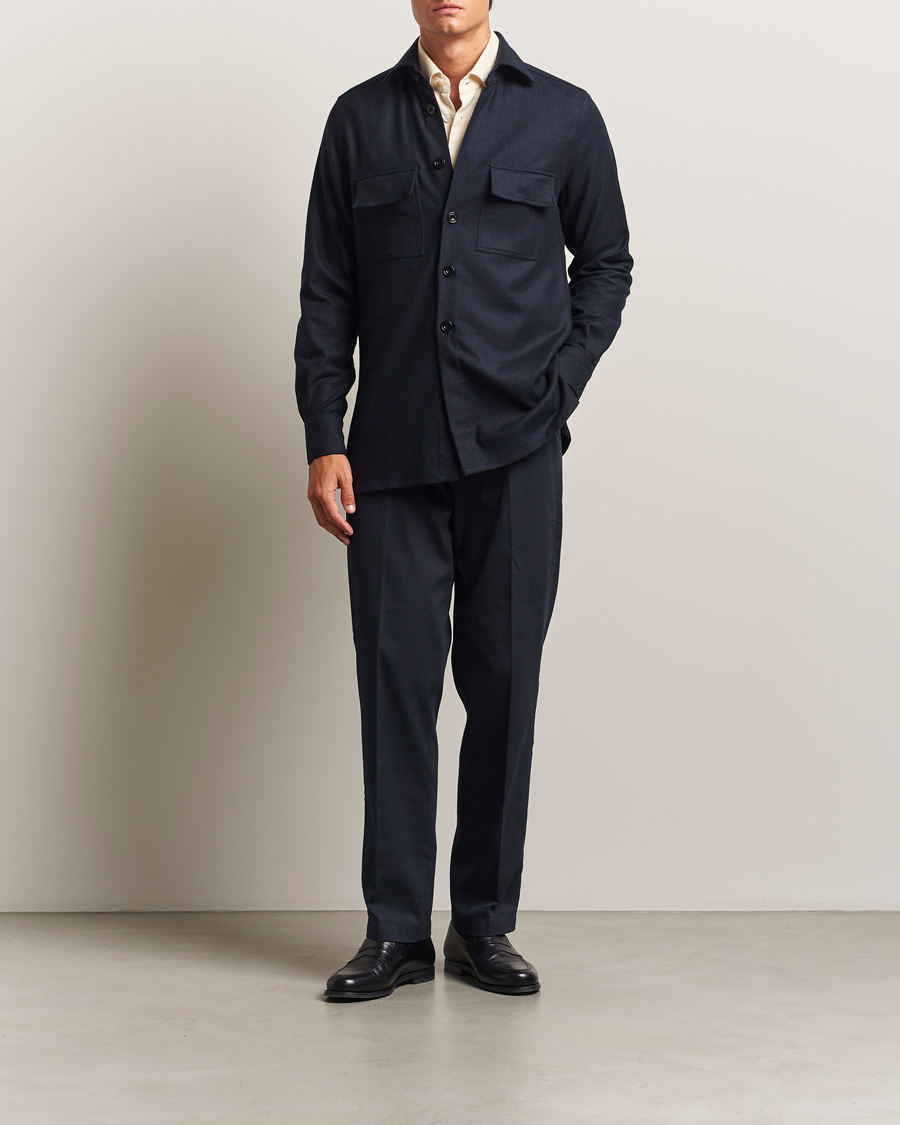 Herr | Skjortor | Kiton | Wool Overshirt Navy