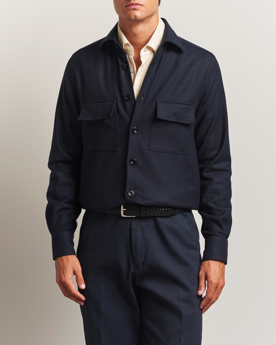 Herr | Skjortor | Kiton | Wool Overshirt Navy