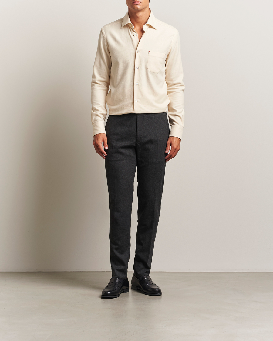 Herr | Skjortor | Kiton | Cotton Flannel Sport Shirt Cream