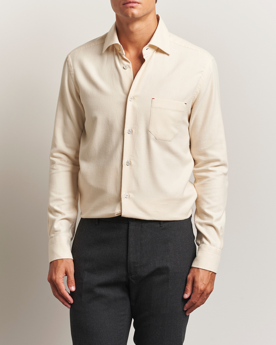 Herr | Skjortor | Kiton | Cotton Flannel Sport Shirt Cream