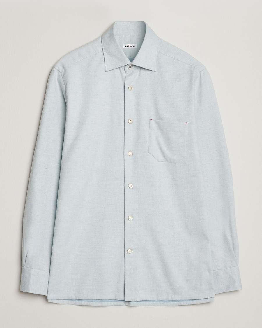 Herr | Skjortor | Kiton | Cotton Flannel Sport Shirt Light Blue