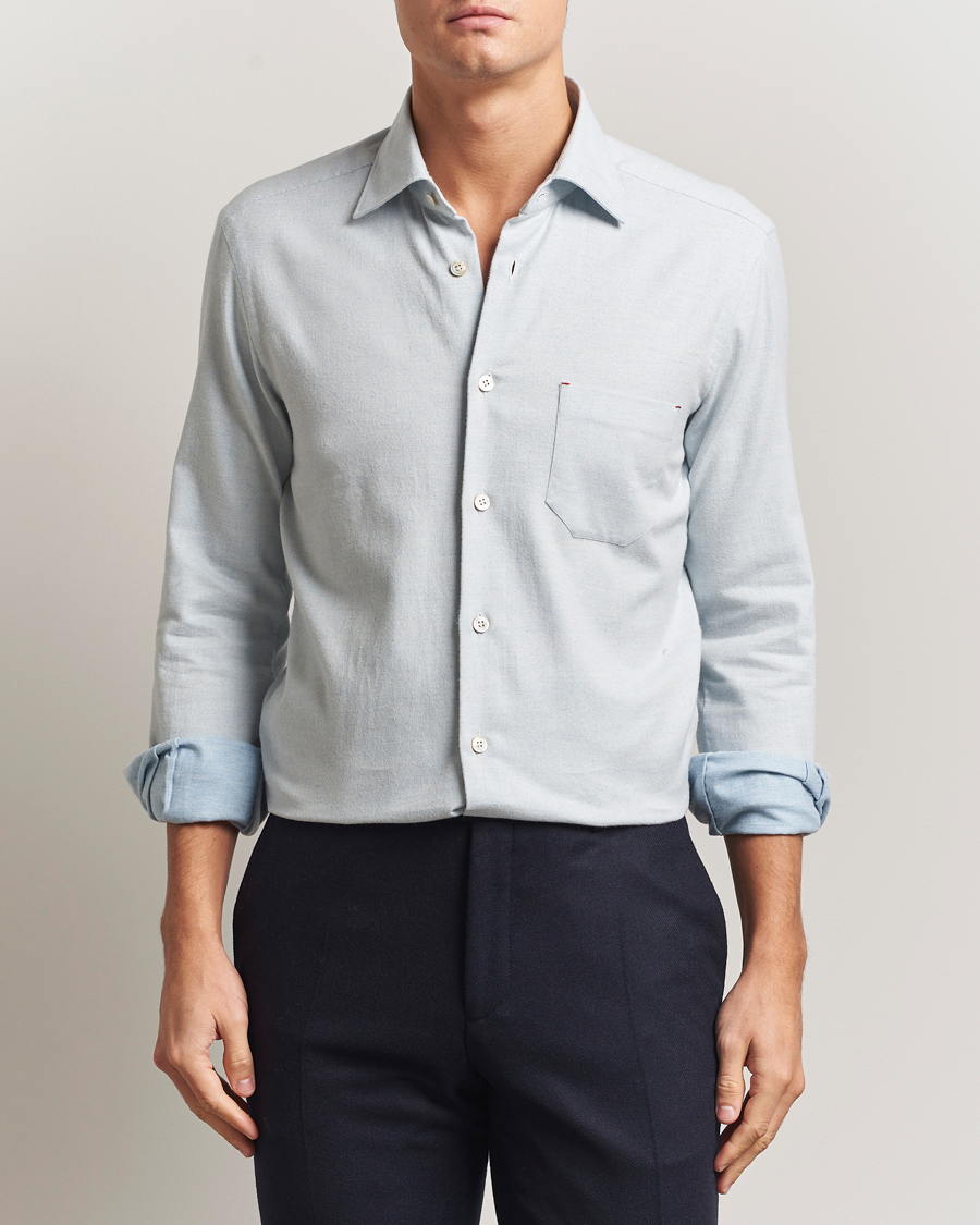 Herr | Skjortor | Kiton | Cotton Flannel Sport Shirt Light Blue