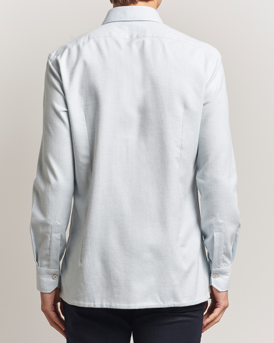 Herr | Skjortor | Kiton | Cotton Flannel Sport Shirt Light Blue