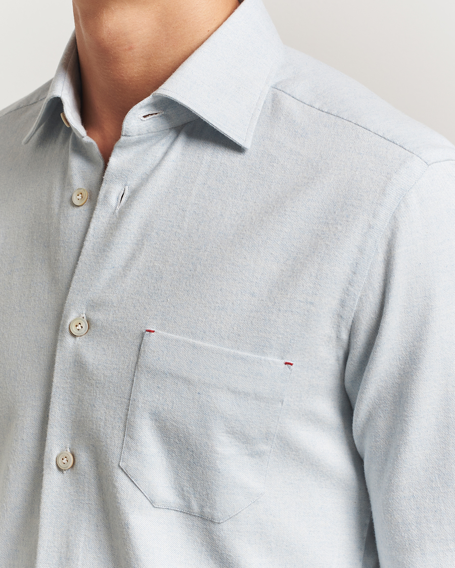 Herr | Skjortor | Kiton | Cotton Flannel Sport Shirt Light Blue