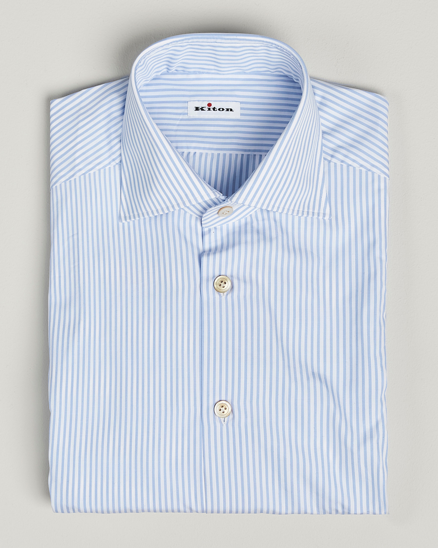 Herr | Skjortor | Kiton | Cotton Dress Shirt Light Blue Stripe