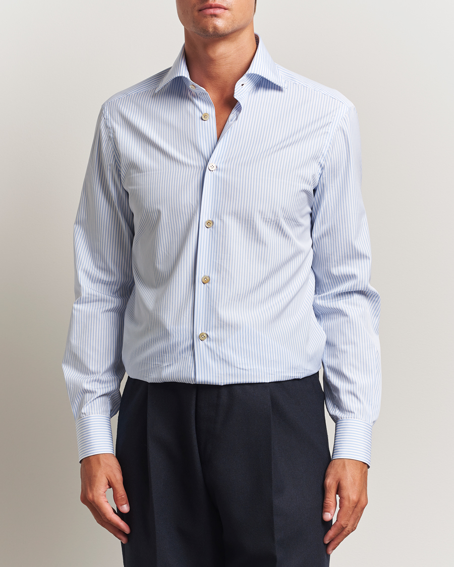 Herr | Skjortor | Kiton | Cotton Dress Shirt Light Blue Stripe