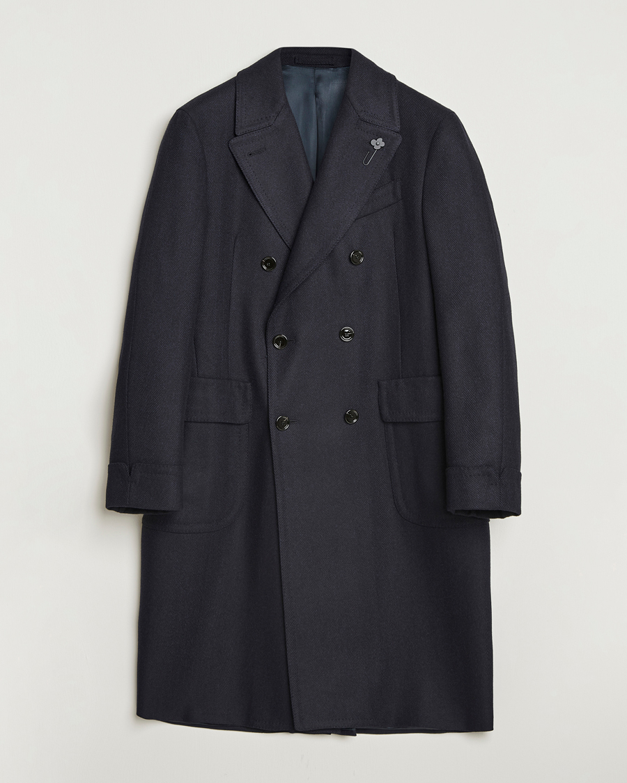 Herr | Jackor | Lardini | Wool/Cashmere Herringbone Coat Navy