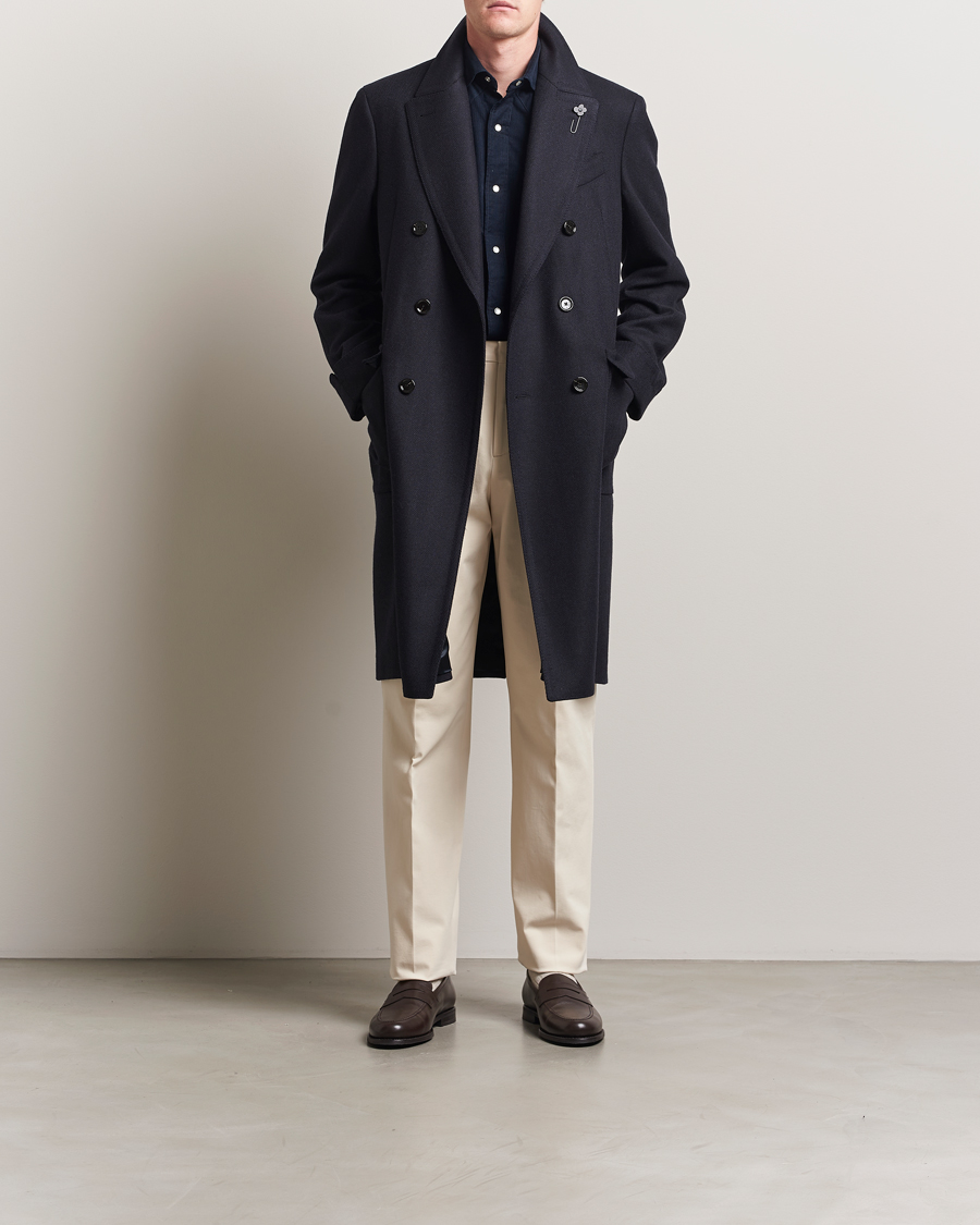Herr | Jackor | Lardini | Wool/Cashmere Herringbone Coat Navy