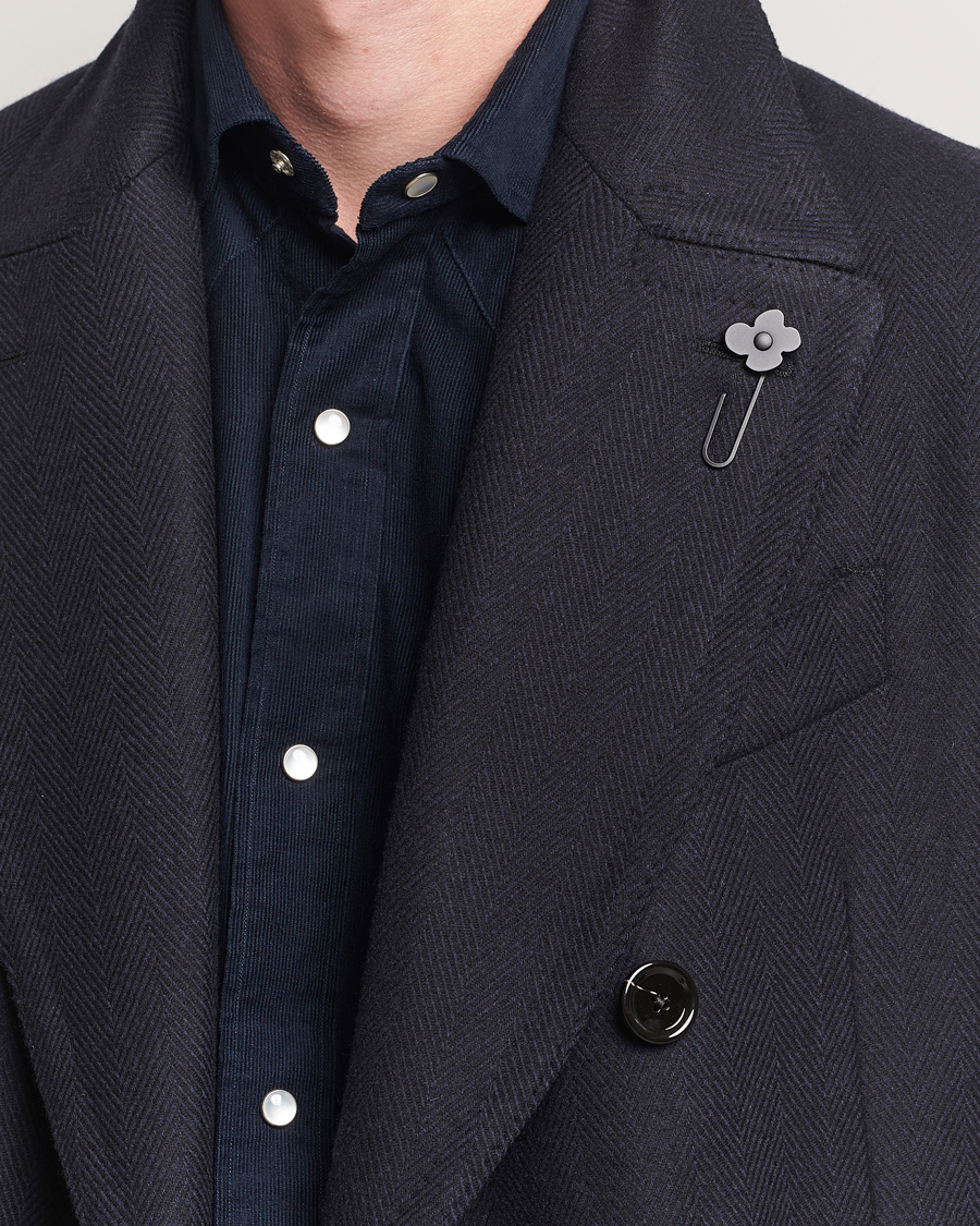 Herr | Jackor | Lardini | Wool/Cashmere Herringbone Coat Navy