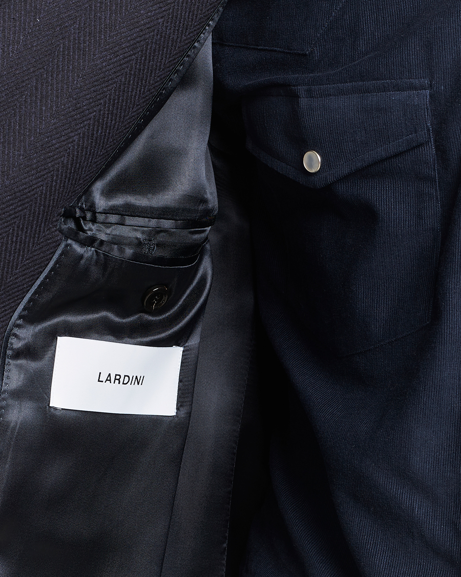 Herr | Jackor | Lardini | Wool/Cashmere Herringbone Coat Navy