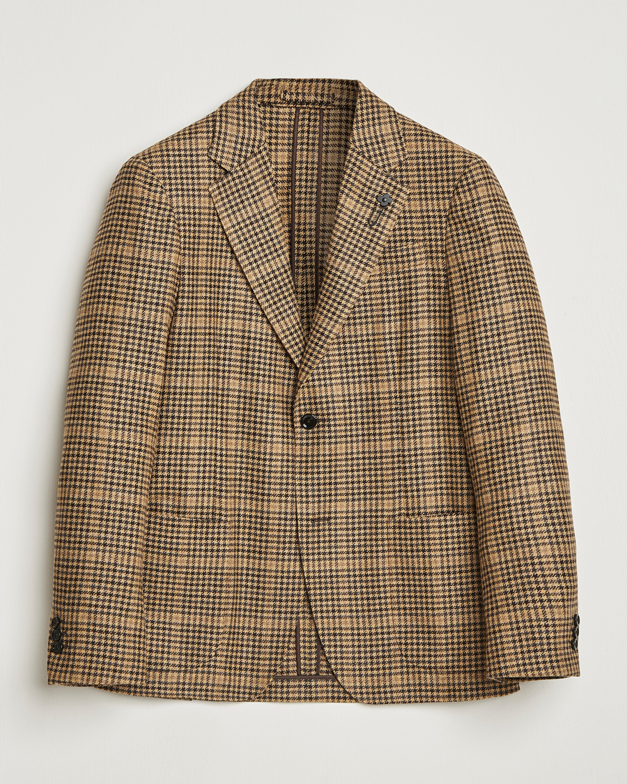 Herr | Kavajer | Lardini | Wool/Cashmere Houndstooth Overcheck Blazer Brown