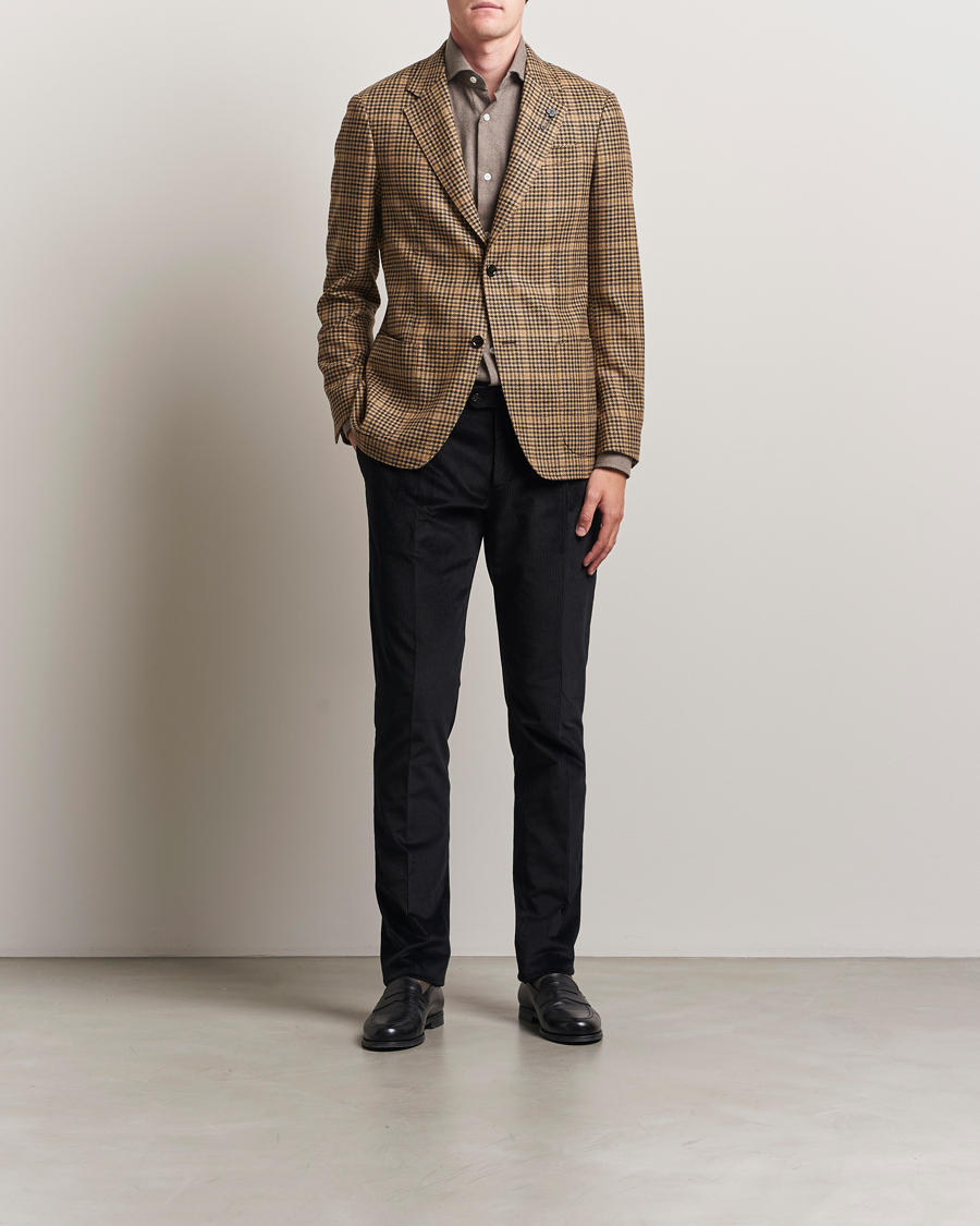 Herr | Kavajer | Lardini | Wool/Cashmere Houndstooth Overcheck Blazer Brown