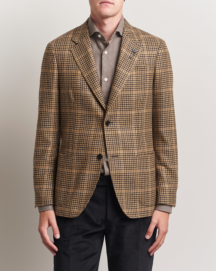 Herr | Kavajer | Lardini | Wool/Cashmere Houndstooth Overcheck Blazer Brown