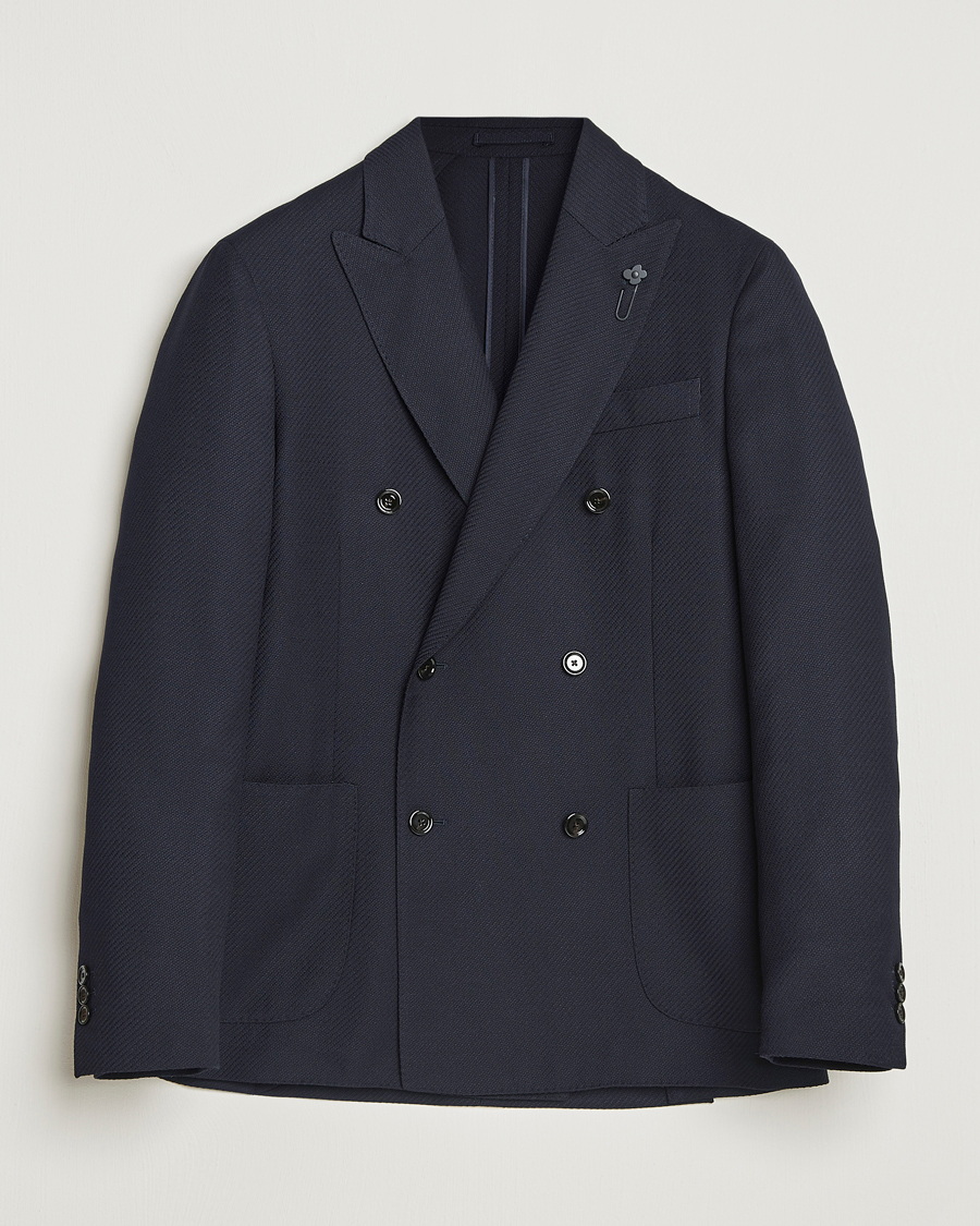 Herr | Kavajer | Lardini | Double Breasted Twisted Wool Blazer Navy