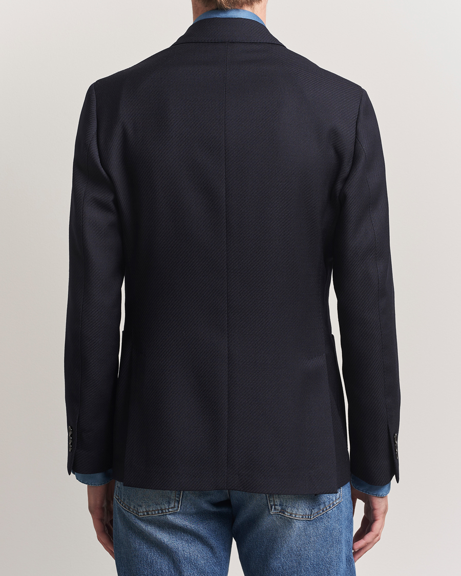 Herr | Kavajer | Lardini | Double Breasted Twisted Wool Blazer Navy