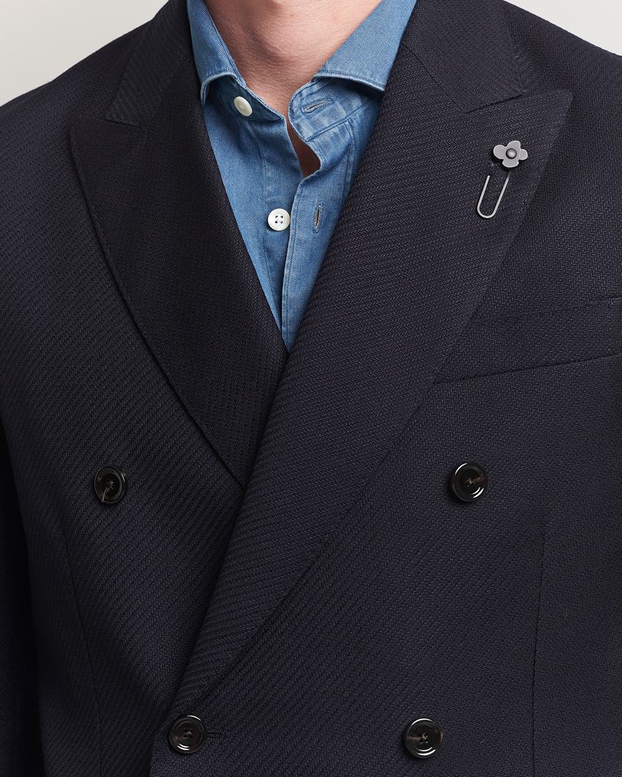 Herr | Kavajer | Lardini | Double Breasted Twisted Wool Blazer Navy