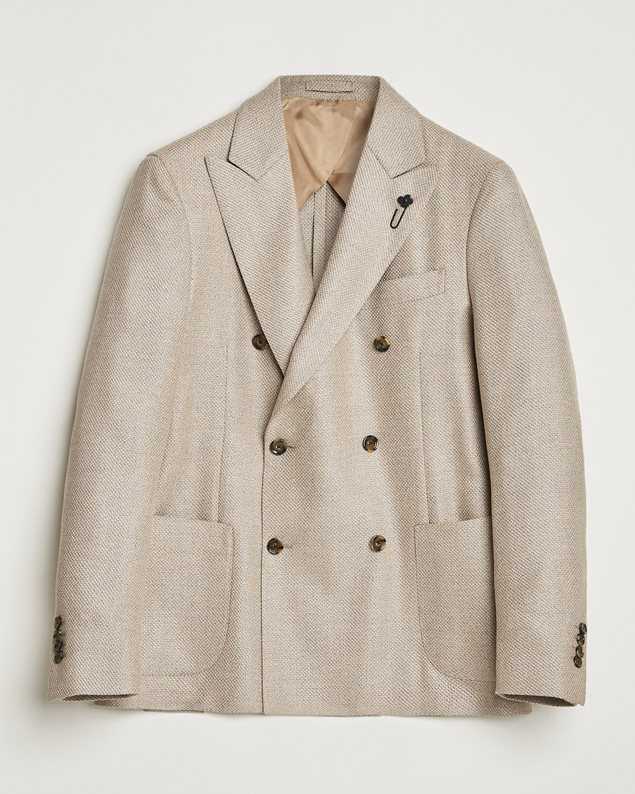 Herr | Kavajer | Lardini | Double Breasted Wool/Silk/Cashmere Blazer Beige