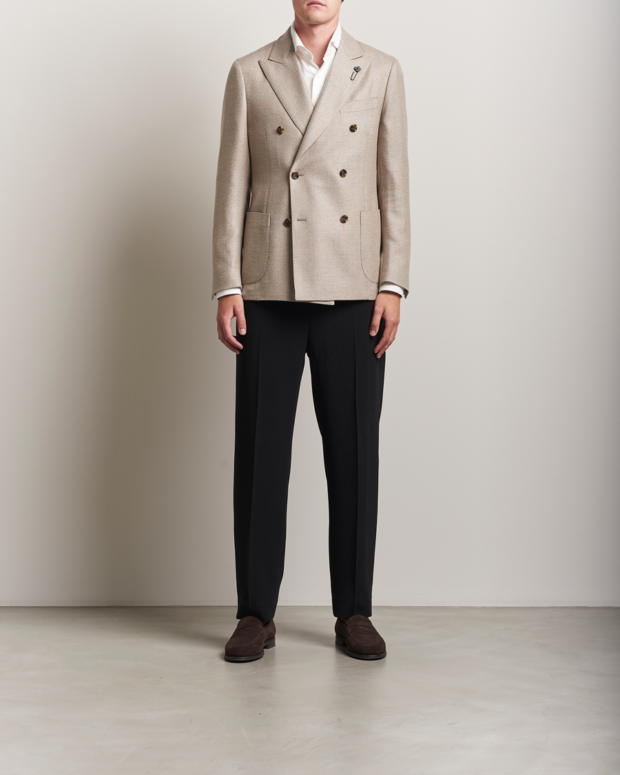 Herr | Kavajer | Lardini | Double Breasted Wool/Silk/Cashmere Blazer Beige