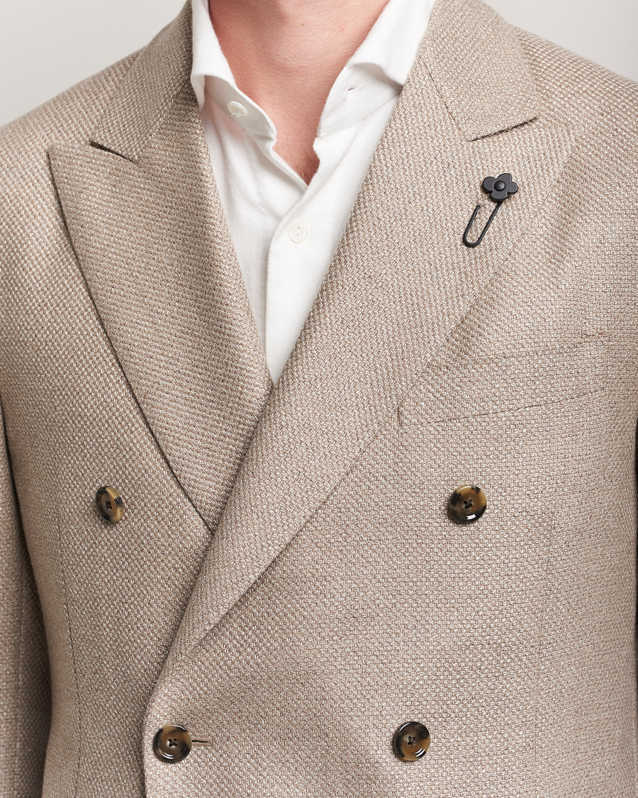 Herr | Kavajer | Lardini | Double Breasted Wool/Silk/Cashmere Blazer Beige