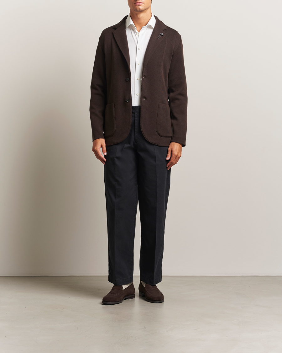 Herr | Kavajer | Lardini | Knitted Wool Blazer Dark Brown