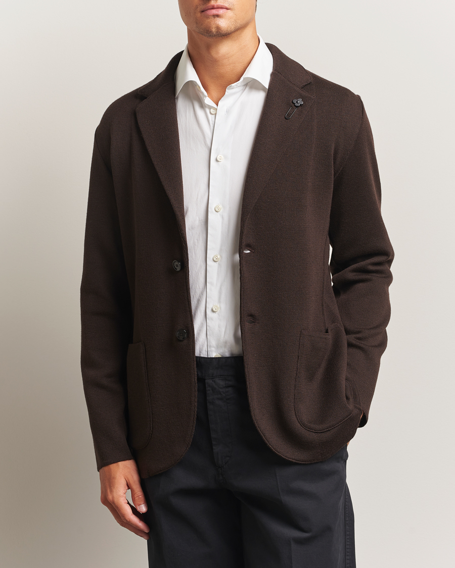 Herr | Kavajer | Lardini | Knitted Wool Blazer Dark Brown