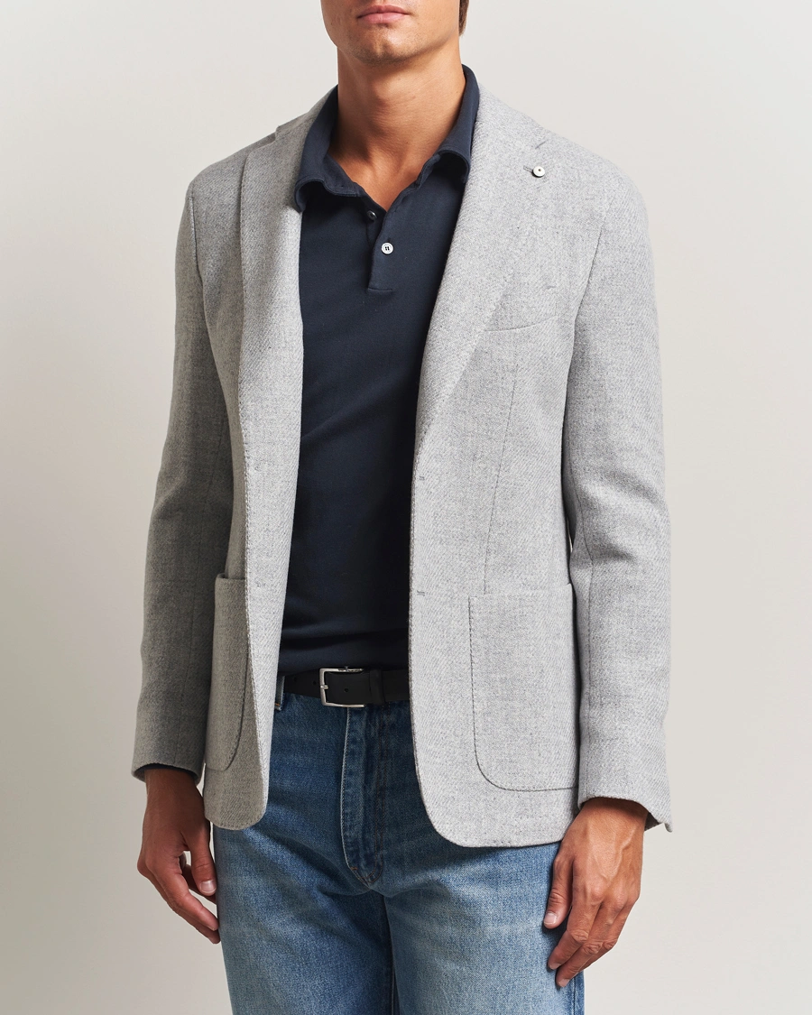 Herr | Kavajer | L.B.M. 1911 | Jack Fly Knitted Wool Blazer Light Grey