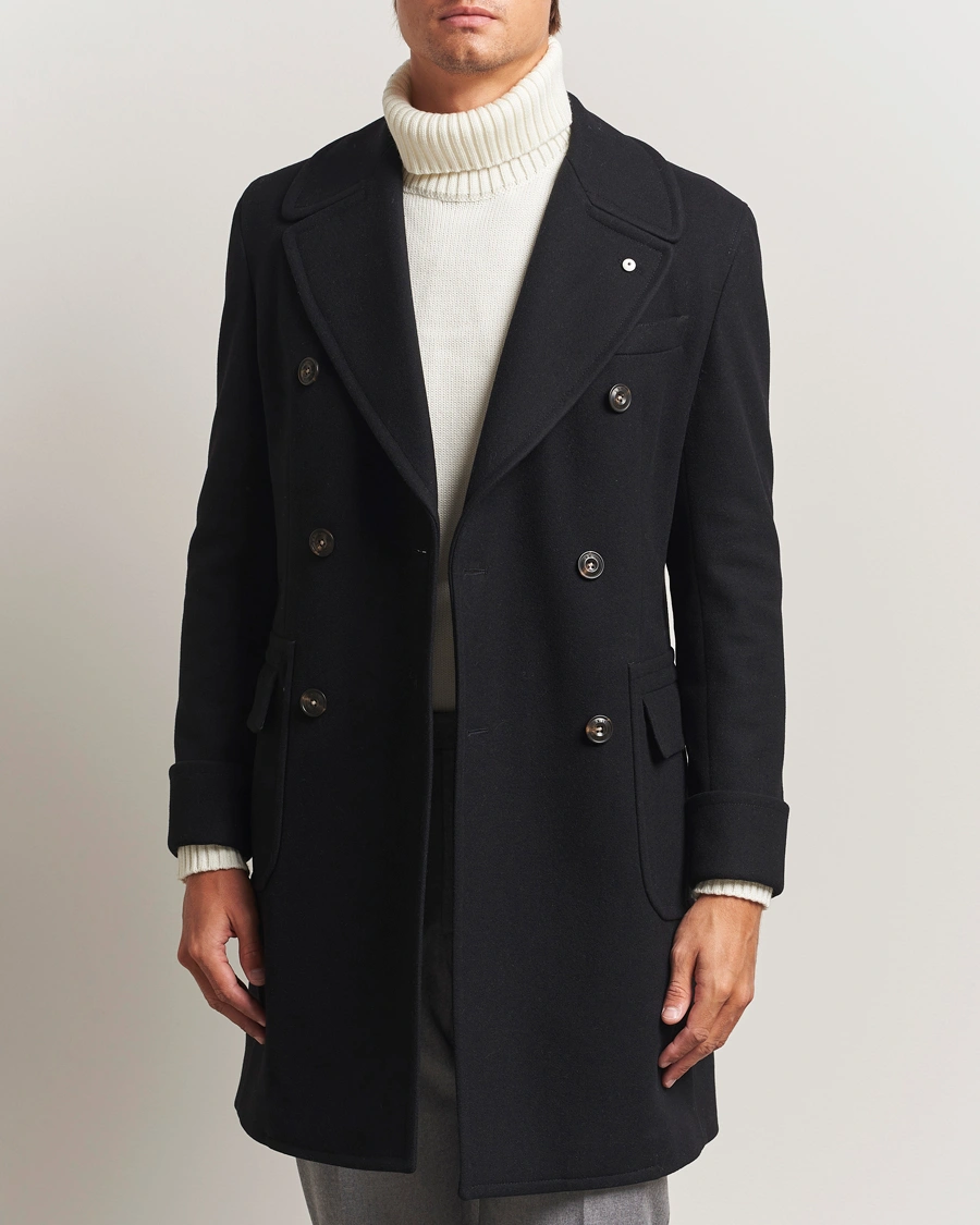 Herr | Jackor | L.B.M. 1911 | Double Breasted Wool/Cashmere Coat Black