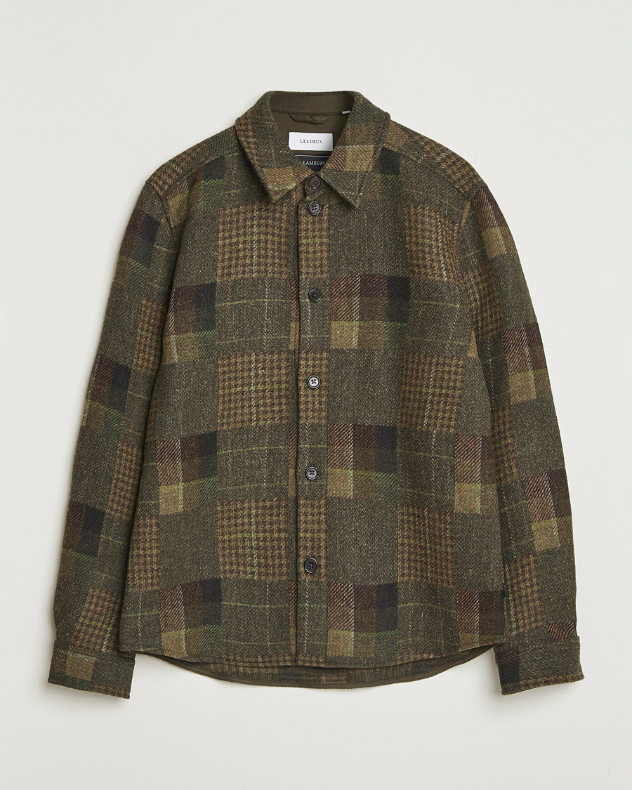 Herr | Skjortor | LES DEUX | Kody Patchwork Wool Overshirt Green