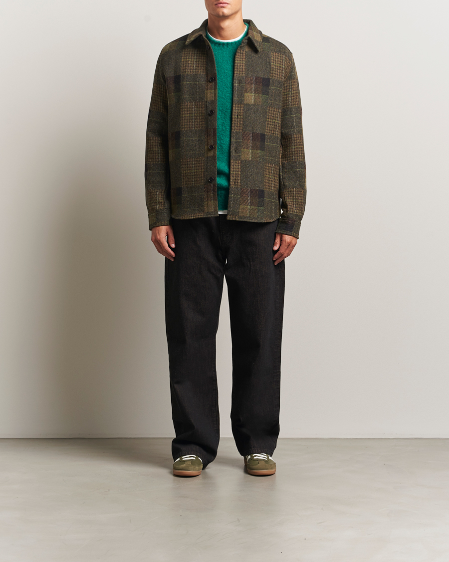 Herr | Skjortor | LES DEUX | Kody Patchwork Wool Overshirt Green