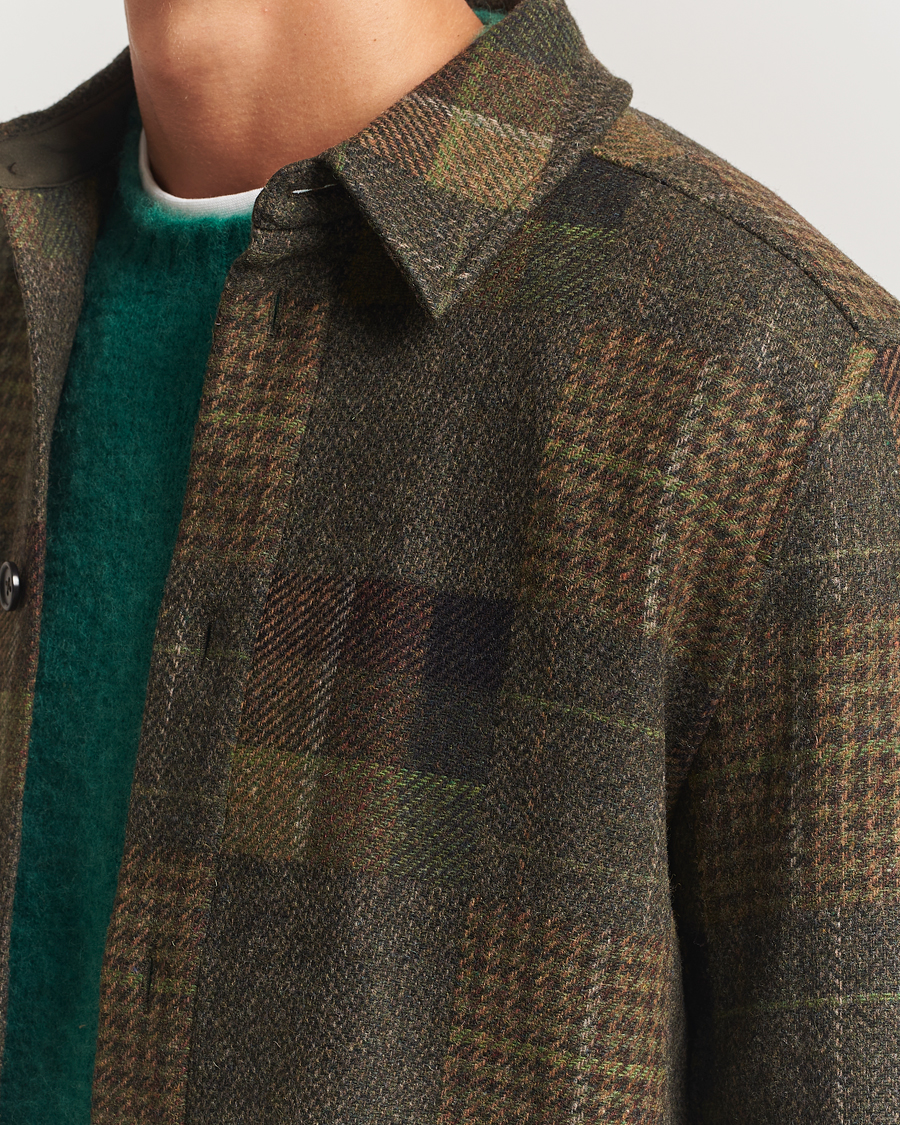 Herr | Skjortor | LES DEUX | Kody Patchwork Wool Overshirt Green