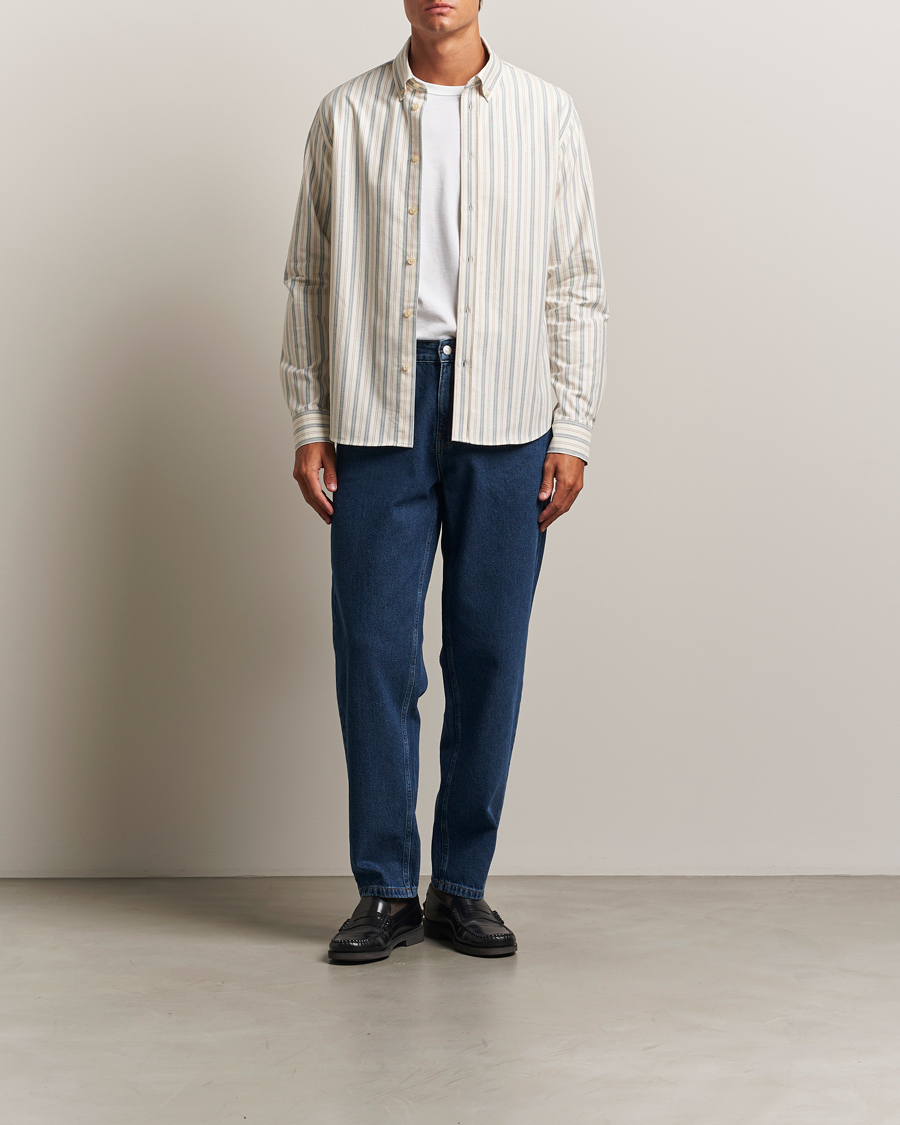Herr | Skjortor | LES DEUX | Konrad Striped Oxford Shirt Light Ivory