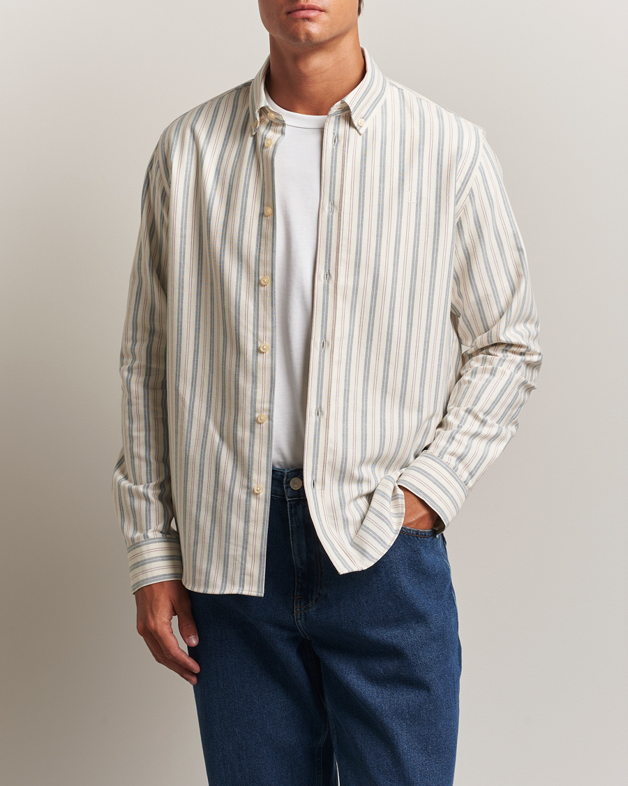 Herr | Skjortor | LES DEUX | Konrad Striped Oxford Shirt Light Ivory