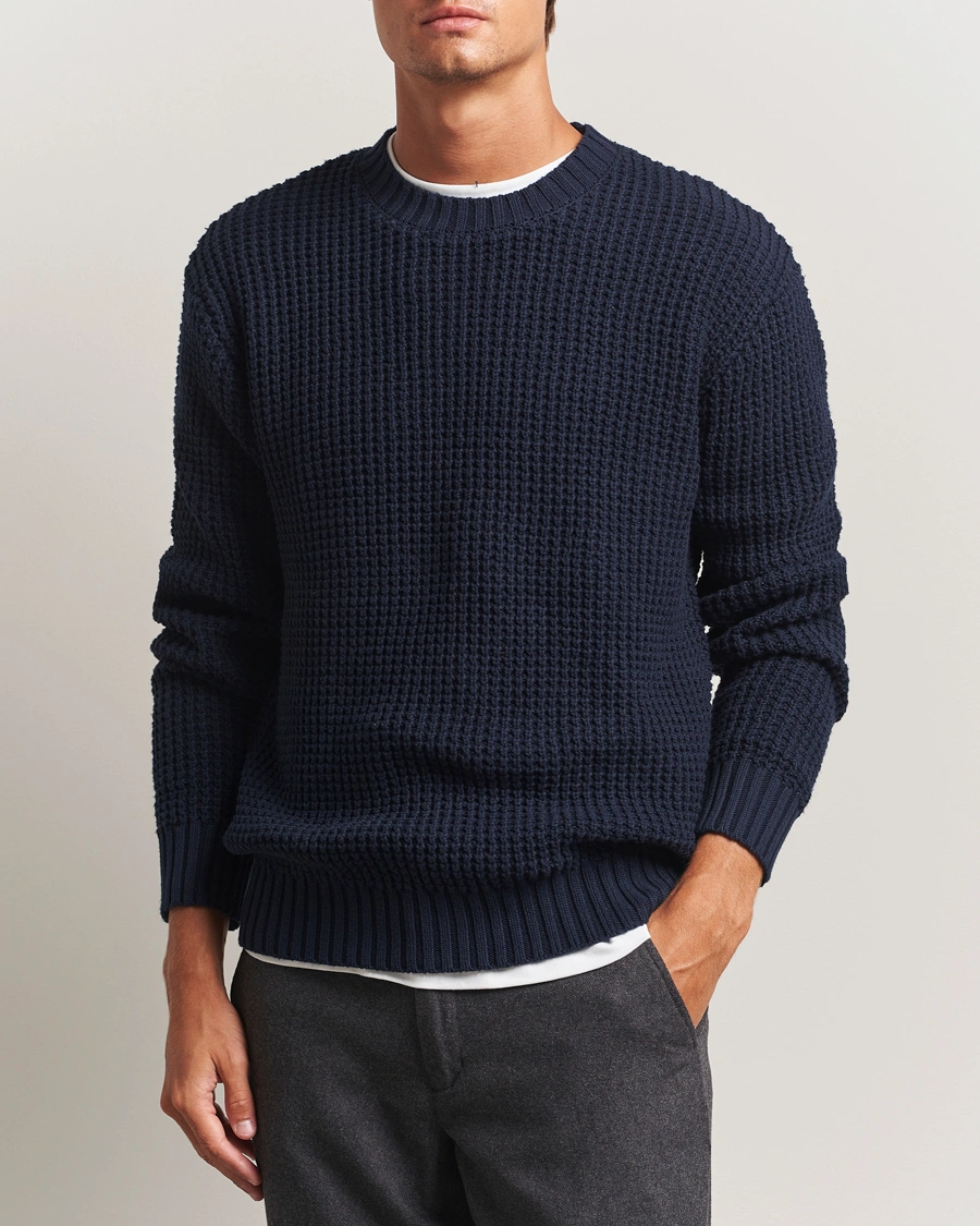 Herr | Tröjor | LES DEUX | Alvin Cotton Waffle Crewneck Dark Navy